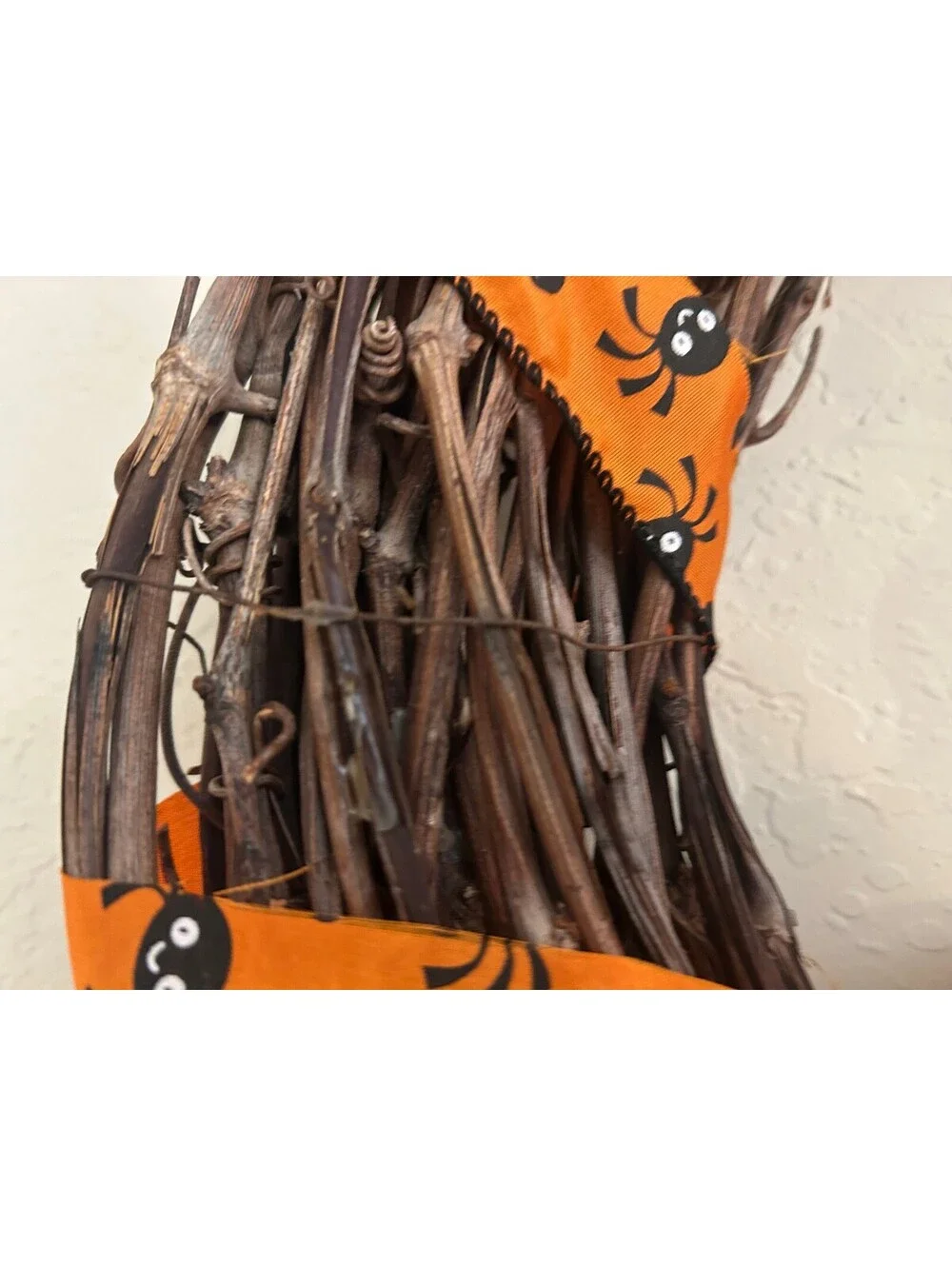 Handmade Halloween Grapevine Wreath Ghost Pumpkin Spider Ribbon Fall Door Decor